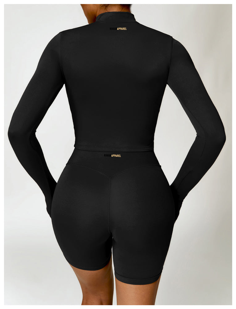 Control & Define Seamless Cropped Zip Through Jacket Black
